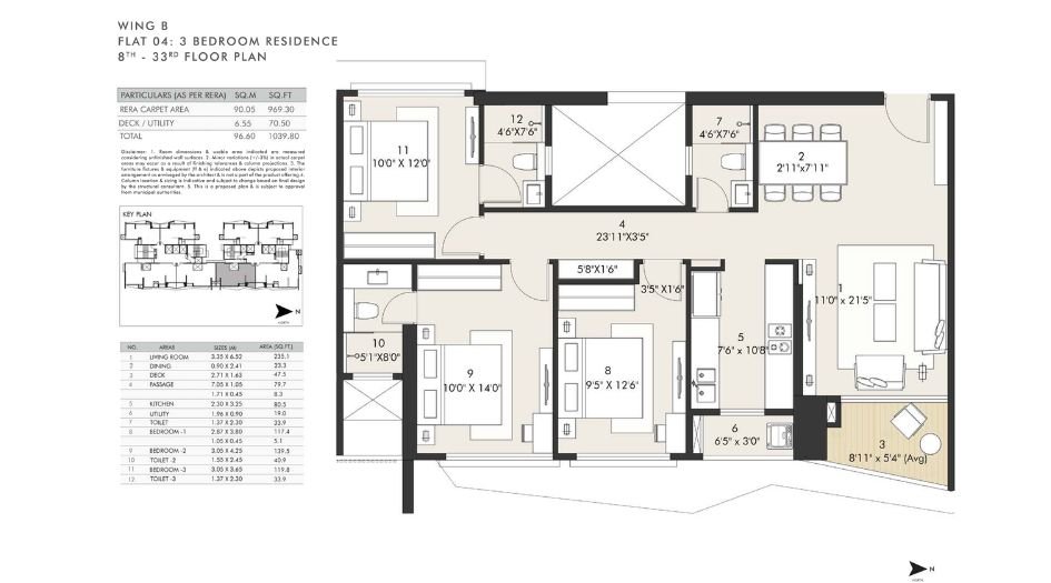 Rustomejee-Vista-Bay-Floor-Plan-3 BHK - 3 BHK - 1040 Sqft
